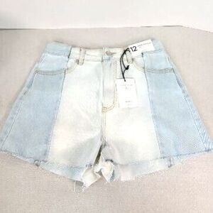 NWT NEW Glassons Womans Sz 12 Super High Rise Cheeky Jean Shorts 2 Tone